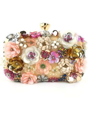 Elegant Floral Evening Clutch - Chic Handbag with Chain Strap for Women
